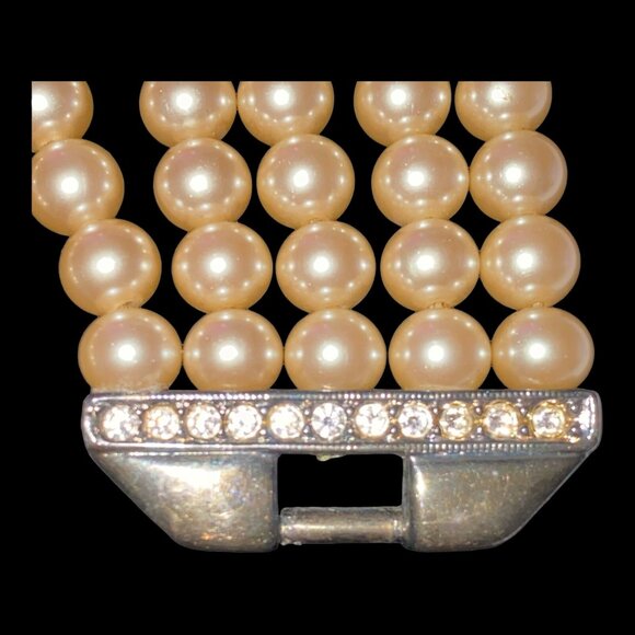Pearl Glass Bead Necklace Bracelet Set Rhinestones Vintage - Picture 6 of 11